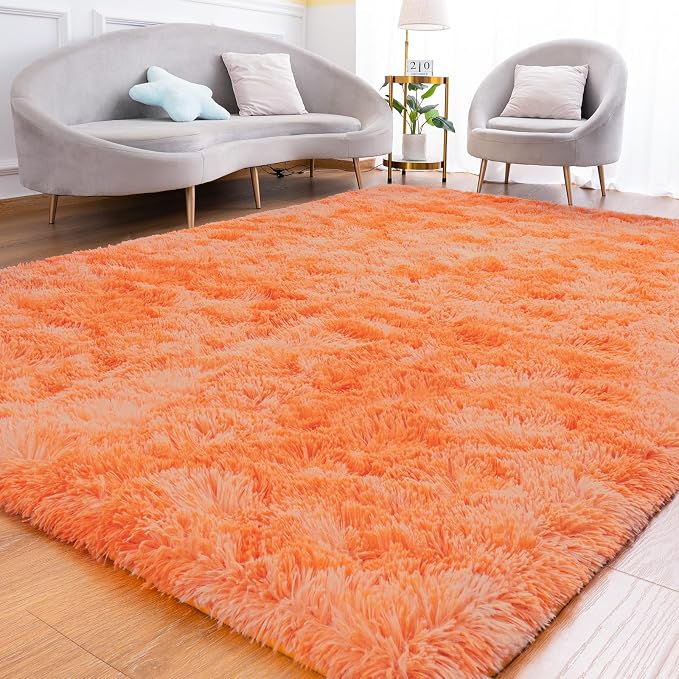 Goideal Fluffy Rug for Bedroom Living Room, 7x10 Orange Area Rugs, Faux Fur by Goideal