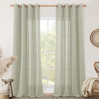 LAMIT Linen Curtains for Living Room, Sage Grey 90 Inch Length Bronze Grommet by LAMIT