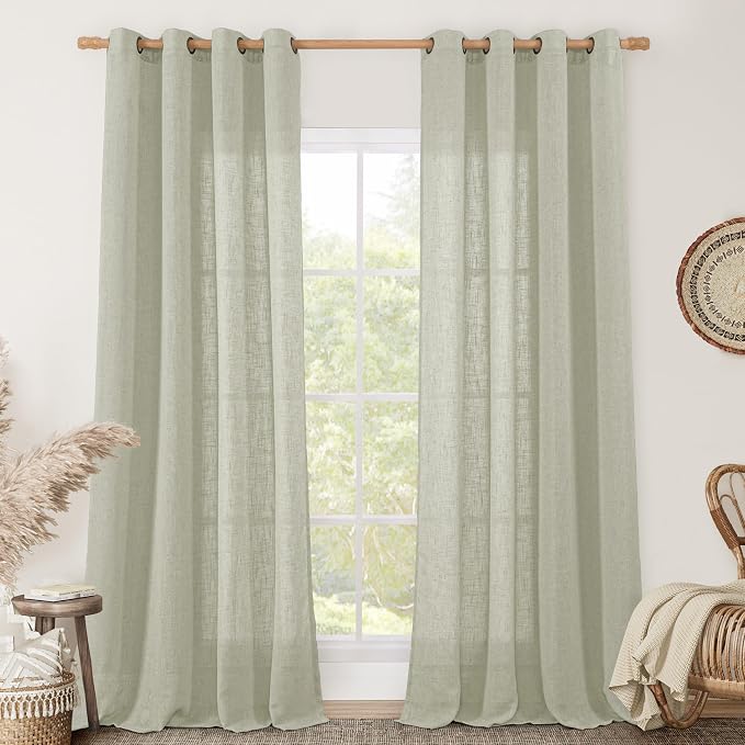 LAMIT Linen Curtains for Living Room 84 Inch Length, Bronze Grommet Light by LAMIT