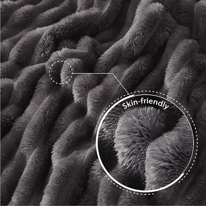 Exclusivo Mezcla Queen Size Flannel Fleece Blanket, Super Soft Striped Jacquard - Image 5