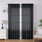 Lecloud Leia Black Sheer Curtains 84 Inches Long 2 Panels, Airy Leaf Textured by Lecloud