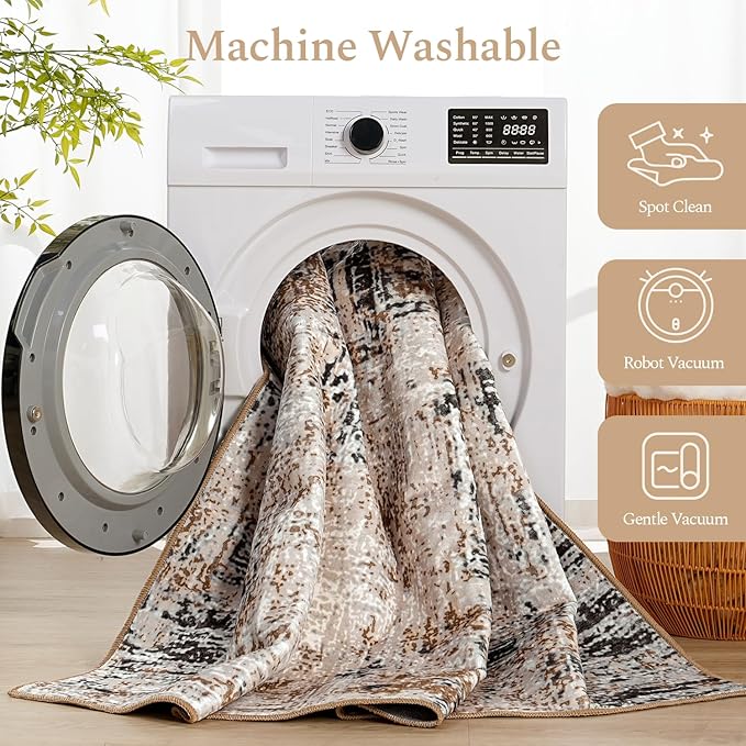 Rugflix 8x10 Washable Area Rugs, Neutral Boho Carpet Living Room Rug Non Slip - Image 4
