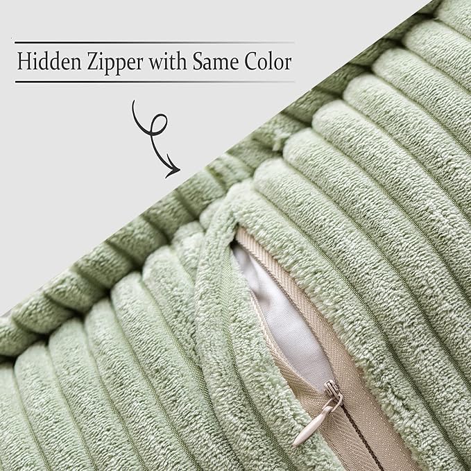 MIULEE Sage Green Corduroy Decorative Euro Sham Pillow Covers 24x24 Inch - Image 3