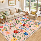 6x9 Area Rugs for Living Room: Floral Washable Rug Vintage Large Soft Boho - Image 2