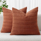 MIULEE Pack of 2 Dark Rust Corduroy Decorative Pillow Covers 20x20 Inch Soft by MIULEE