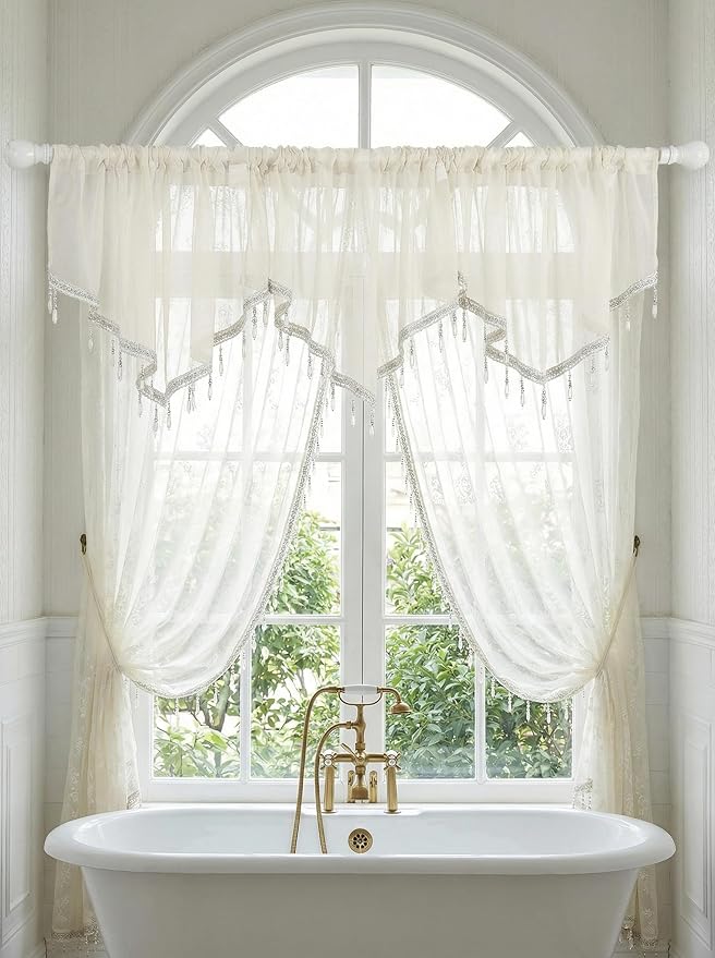 Molaxhome Swag Curtain 51 inch Length Rod Pocket Scalloped Curtain Valance - Image 5