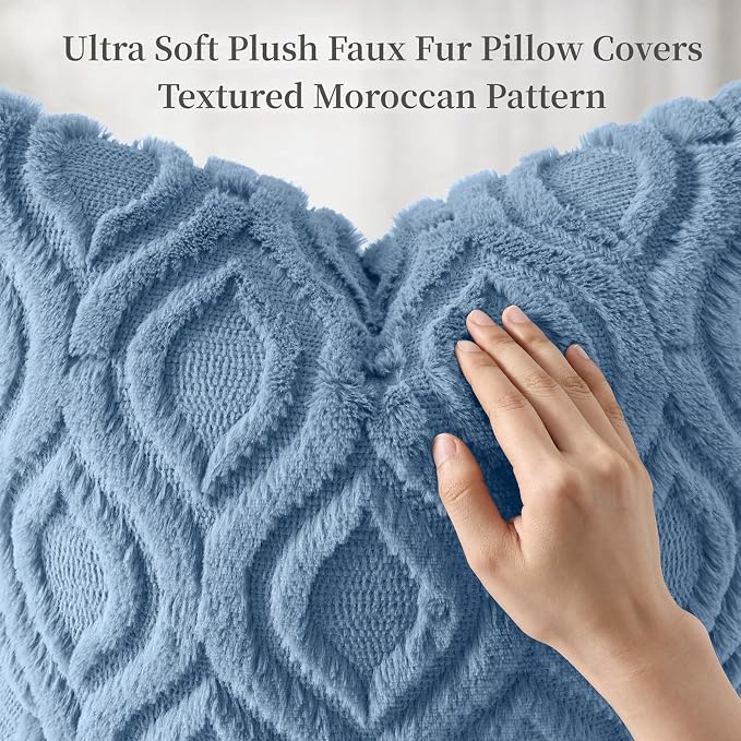 decorUhome Throw Pillow Covers 22x22 Inch Set of 2, Soft Plush Faux Wool Blue - Image 6