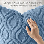decorUhome Throw Pillow Covers 22x22 Inch Set of 2, Soft Plush Faux Wool Blue - Image 6