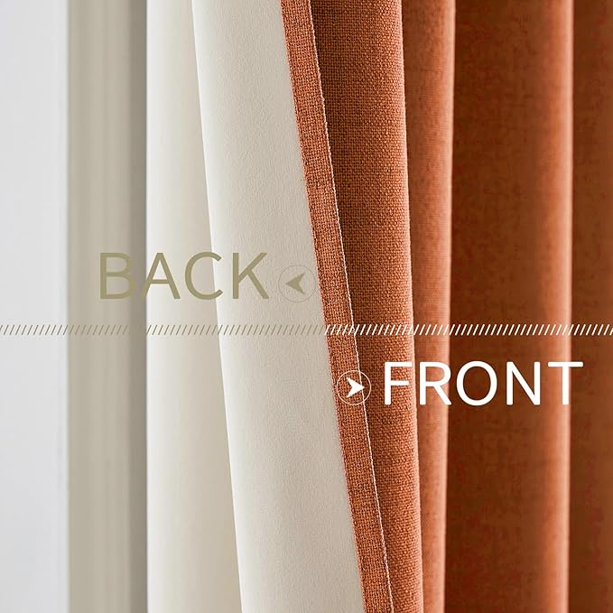 MIULEE Linen Curtains for Bedroom 100% Blackout Thermal Insulated Orange - Image 6