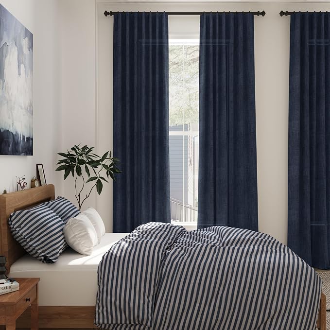 Navy Blue Linen Curtains 102 Inches Long - Image 7