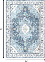 SERISSA Boho Washable Runner Rug, 2x5 Rug Non-Slip Vintage Blue Hallway Kitchen - Image 2