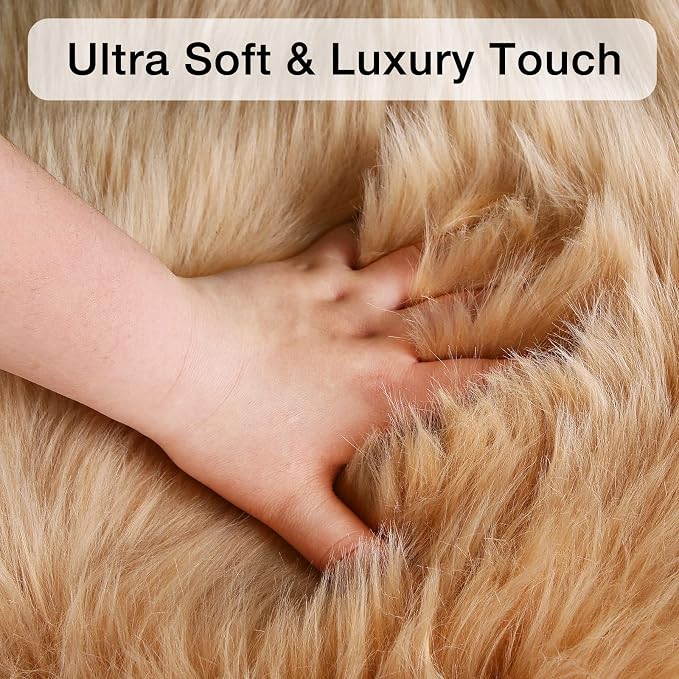 duduta Beige Faux Sheepskin Runner Rugs 2x6 ft, Fluffy Shag Bedroom Rug Fur - Image 5