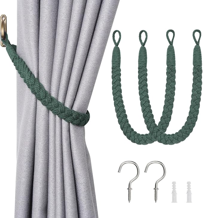 NICEEC 2 Pack Natural Cotton Rope Curtain Tiebacks Elegant Boho Style by NICEEC