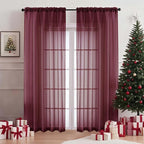 OVZME Burgundy Sheer Curtains 84 Inches Long 2 Panels Set, Light Filtering by OVZME