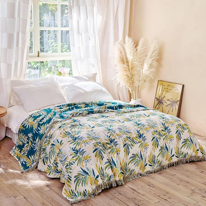 MSGKV Boho Throw Blanket for Bed Cotton 60"x80" Leaves Blanket Twin Size Couch - Image 5