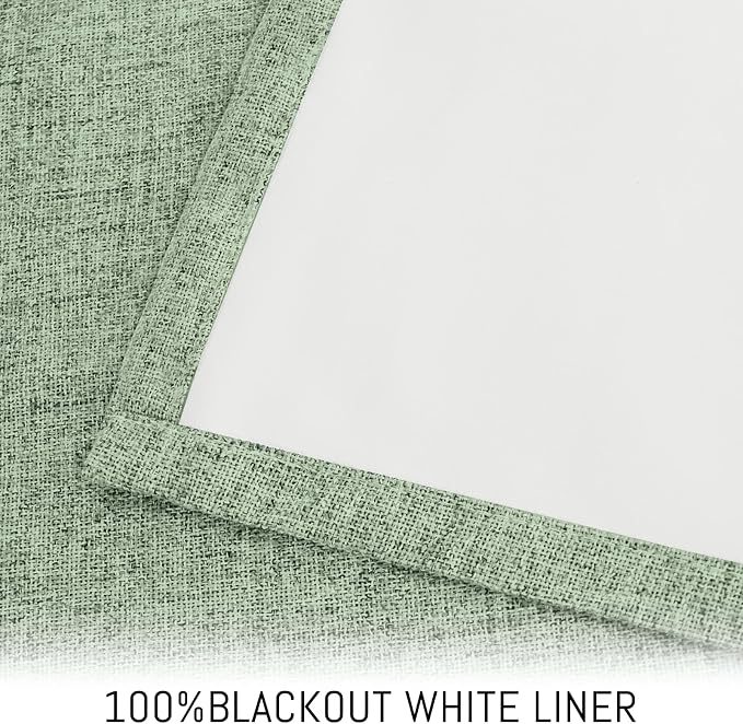 Yakamok Light Sage Green Linen Curtains 100% Blackout 96 Inches Long, Room - Image 3