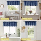 Navy Blue Valances for Windows, Light Filtering Faux Linen Textured Small Short - Image 6