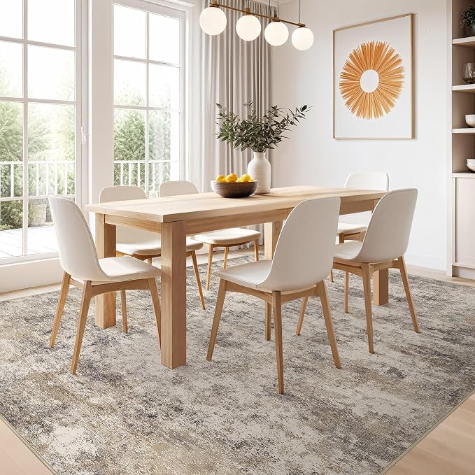 Nakagishi 8x10 Area Rugs Living Room: Washable Abstract Large Neutral Soft Rug - Image 6