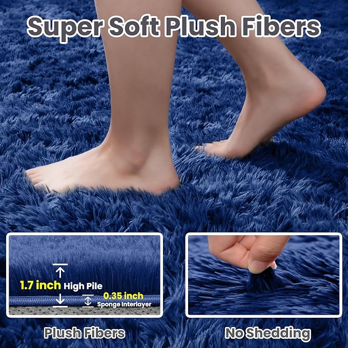 5x7 Area Rugs for Living Room Rug: Soft Fluffy Shag Blue Rugs for Bedroom - Image 5