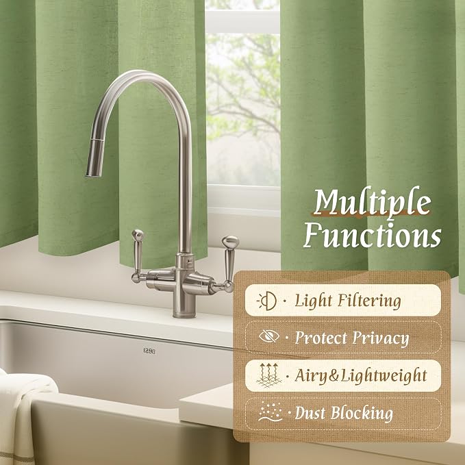 LAMIT Bedroom Linen Curtains 48 Inch Length 2 Panels, Soft Faux Linen Light - Image 9