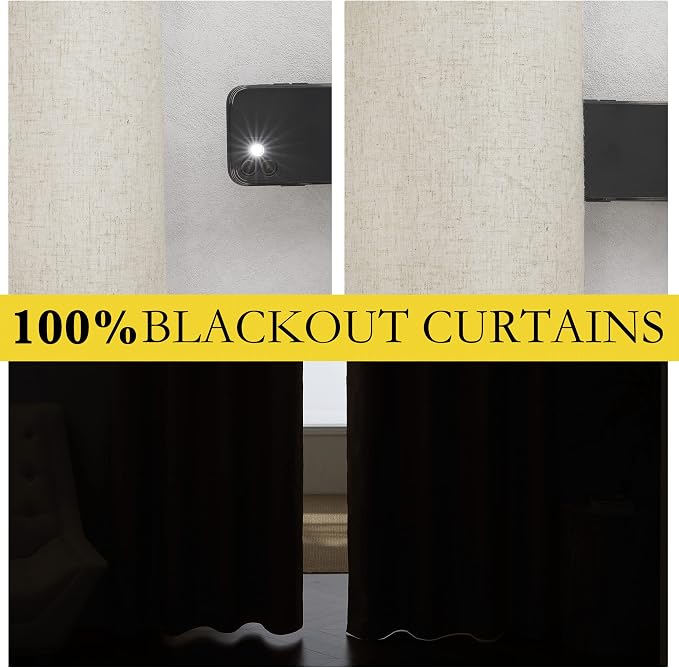 NICETOWN Natural Linen Complete Blackout Cold Reducing Curtains 48 inches - Image 2