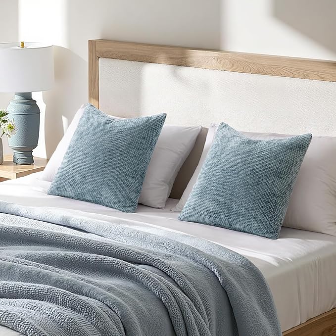 MIULEE Pack of 2 Euro Sham Pillow Covers 24x24 Inch Coastal Smoke Blue Modern - Image 3