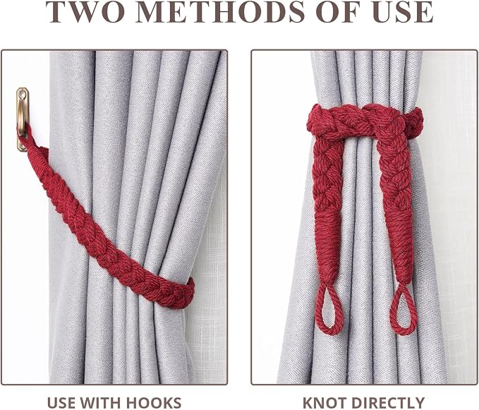 NICEEC 2 Pack Natural Cotton Rope Curtain Tiebacks Elegant Boho Style - Image 5