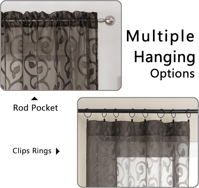 OWENIE Furman Chocolate Sheer Curtains 96 inches Long - Image 5
