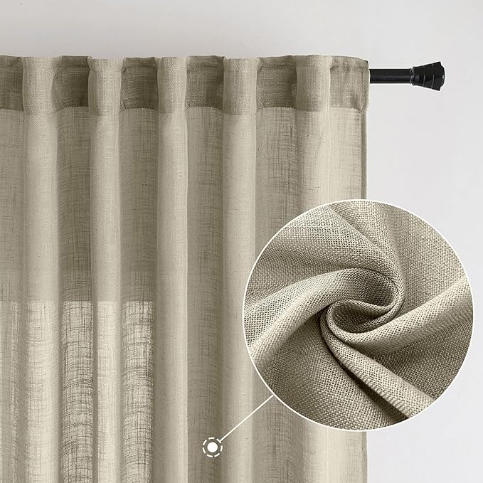 MIULEE Oatmeal Linen Curtains 84 Inch Length 2 Panels - Image 2