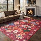 Area Rugs 9x12 Living Room Washable Rug Non Slip Floral Low Pile Large Rug - Image 6