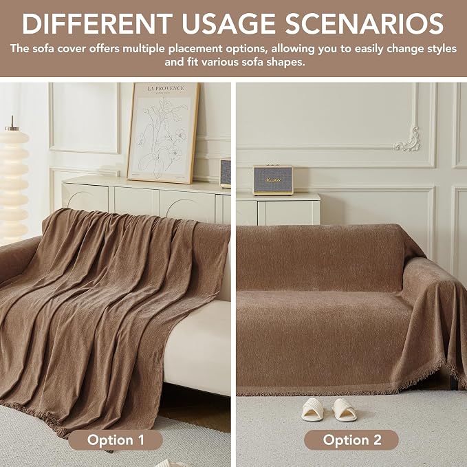 Couch Cover for Dogs, Boho Sofa Covers for 2 Cushion Couch, Chenille Sofa - Image 5
