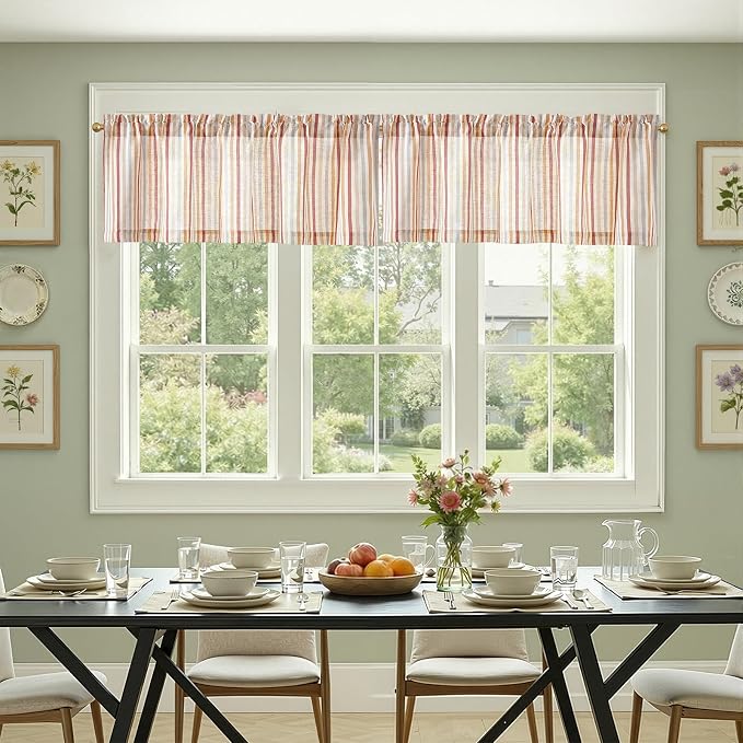 jinchan Valance Curtain Linen Textured Striped Window Curtain - Image 5