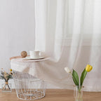 Simplebrand Natural Linen Textured Sheer Curtains 96 inches Long 2 Panels - Image 7