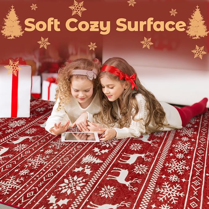 Christmas Rug 8x10 Washable Rugs, Boho Christmas Tree Snowflake Rug Non-Slip - Image 5