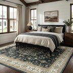 Area Rugs 8'x10' Washable Non-Slip, Floral Vintage Distress Print Pattern - Image 3
