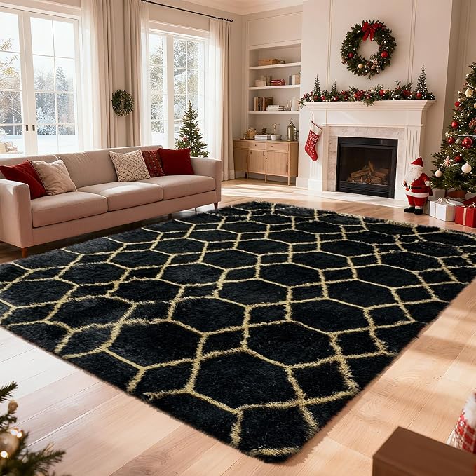 Shag Area Rug for Bedroom 5x8, Fluffy Area Rugs for Living Room, Geometric Soft by yulidayang