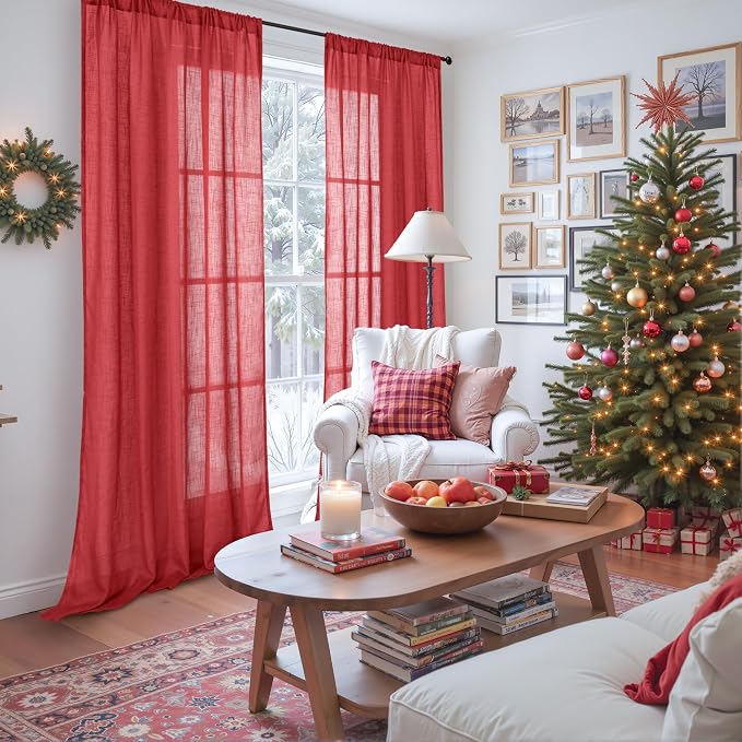BGment Long Linen Semi Sheer Curtains 102 Inch Length - Image 2