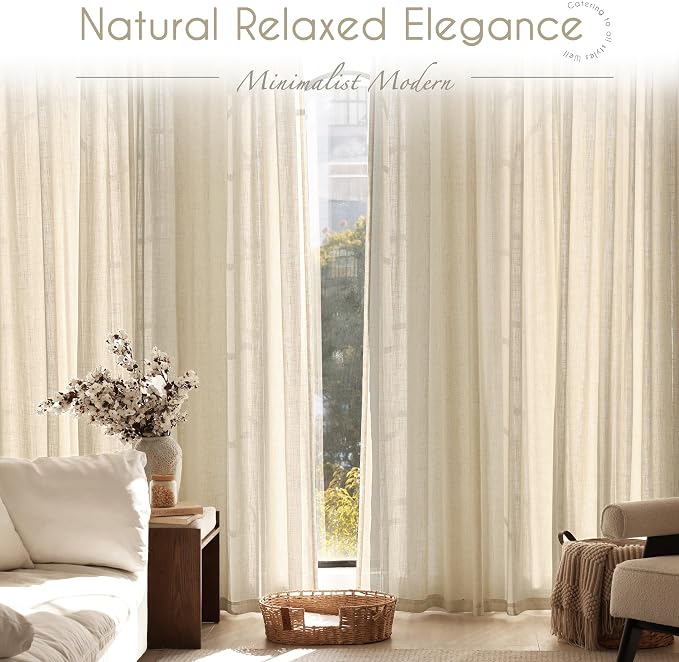 Greyish Beige Linen Curtain 96 inch Length 2 Panels Set Back Tab Light - Image 7