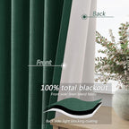 Guken Dark Green 100% Blackout Linen Curtains 84 Inch Length 2 Panels Set - Image 4