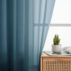 Simplebrand Dusty Blue Sheer Curtains 63 Inch Length 2 Panels, Rod Pocket Solid - Image 3