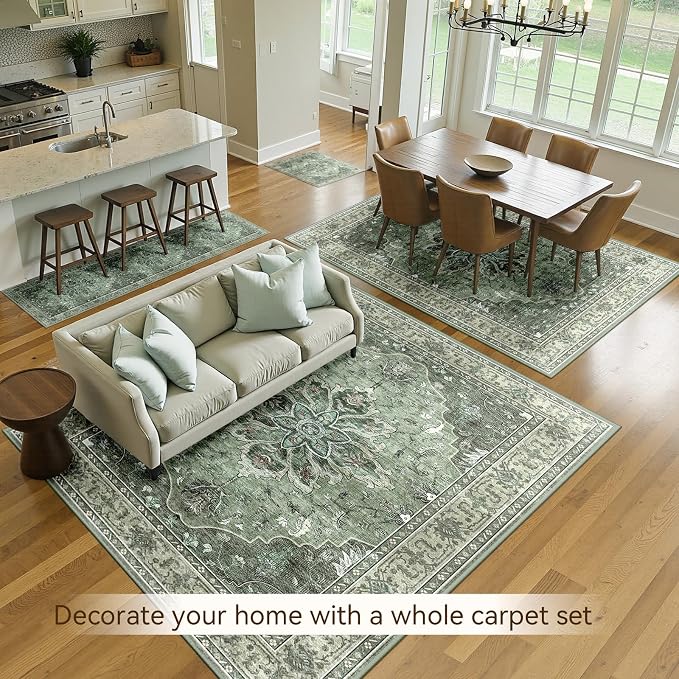 Area Rugs 6'x9' Washable Non-Slip, Floral Vintage Distress Print Pattern - Image 4