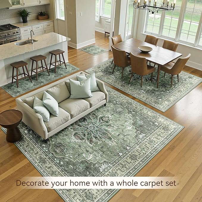 RELEANY Area Rugs 6'x8' Washable Non-Slip, Floral Vintage Distress Print - Image 2