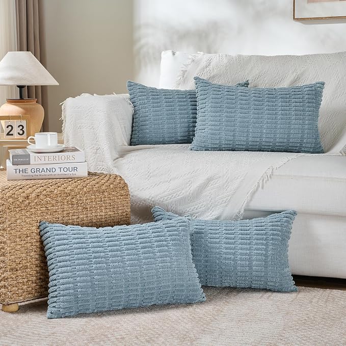 Fancy Homi 4 Packs Boho Light Blue Decorative Throw Pillow Covers 12x24 Inch by Fancy+Homi