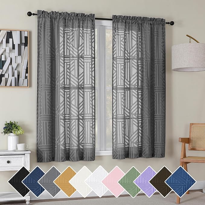 Simplebrand Grey Semi Sheer Curtains 63 Inch Length 2 Panels, Light Filtering by Simplebrand