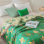MSGKV Boho Throw Blanket 100% Cotton Green Blanket 90''x 98'' Spring Reversible - Image 5