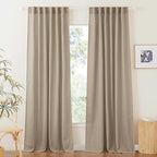 RYB HOME Khaki Linen Curtains 95 inches, Rod Pocket & Back Tab Linen Blend Boho by RYBHOME
