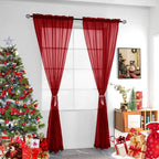 youleyar Solid Sheer Rod Pocket Curtain Voile Draperies 4 Panels White Beige - Image 2