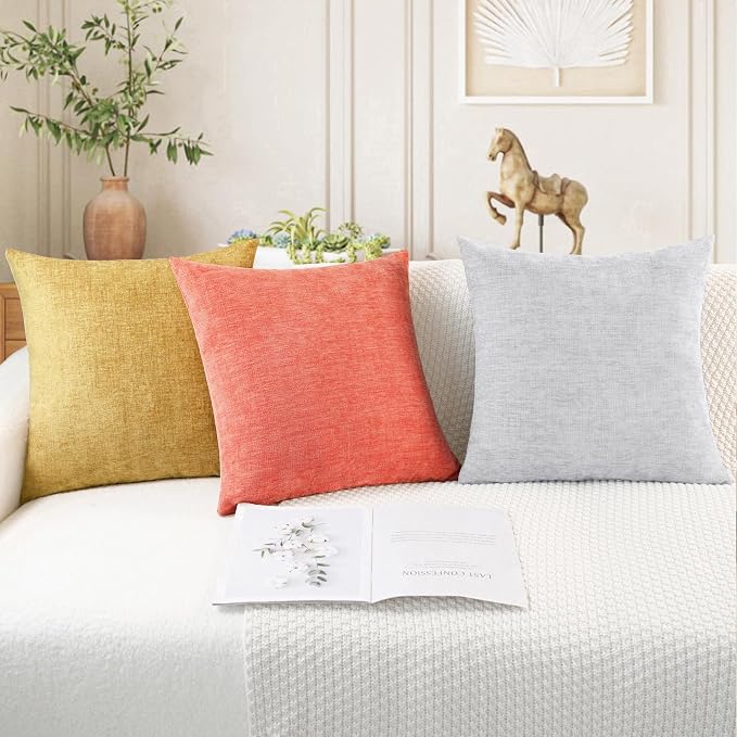 CaliTime Throw Pillow Covers Decorative 24 X 24 Inches Pack of 2 Cozy Chenille - Image 5