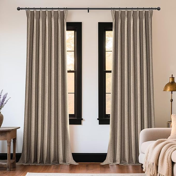 Joydeco Thick Linen Pinch Pleated Curtains 90 Inch Long 2 Panel Set - Image 2