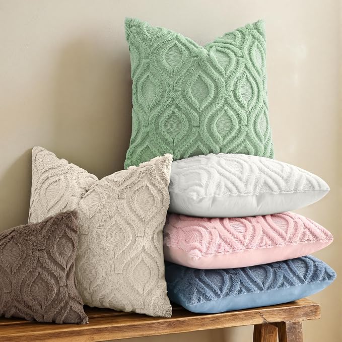decorUhome Throw Pillow Covers 18x18 Inch Set of 2, Soft Plush Faux Wool Sage - Image 2
